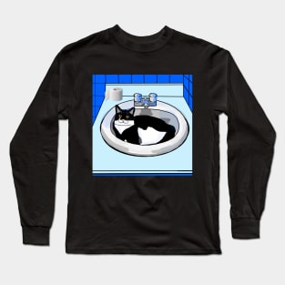 Cute Tuxedo Cat in the bathroom basin  Copyright TeAnne Long Sleeve T-Shirt